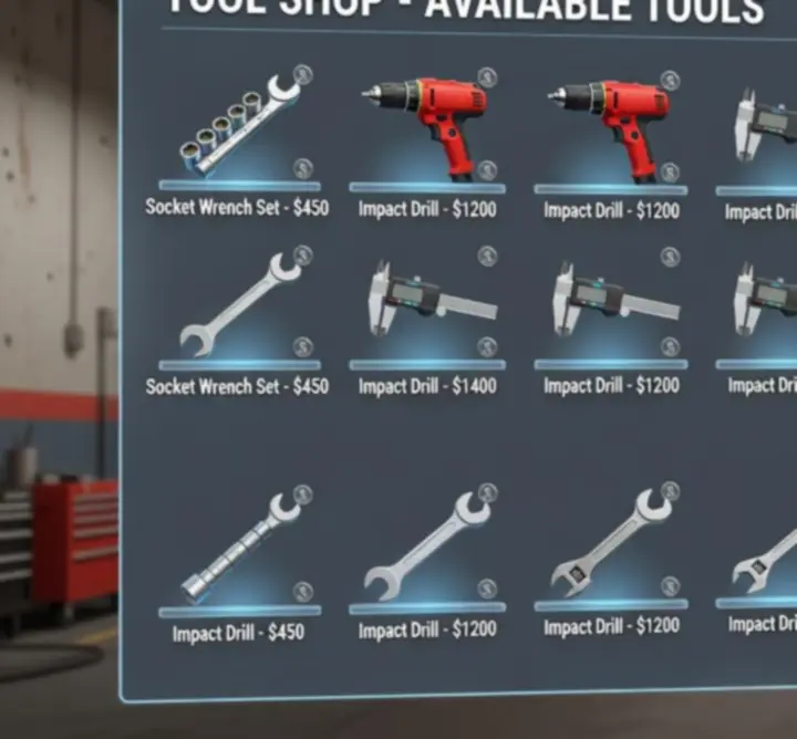 Fix My Car: Premium stílusú szerszámbolt felület illusztrációja
